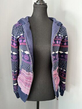 Vintage Volcom Hoodie Reversible Zip Up Sweater Sweatshirt Size Small Colorful
